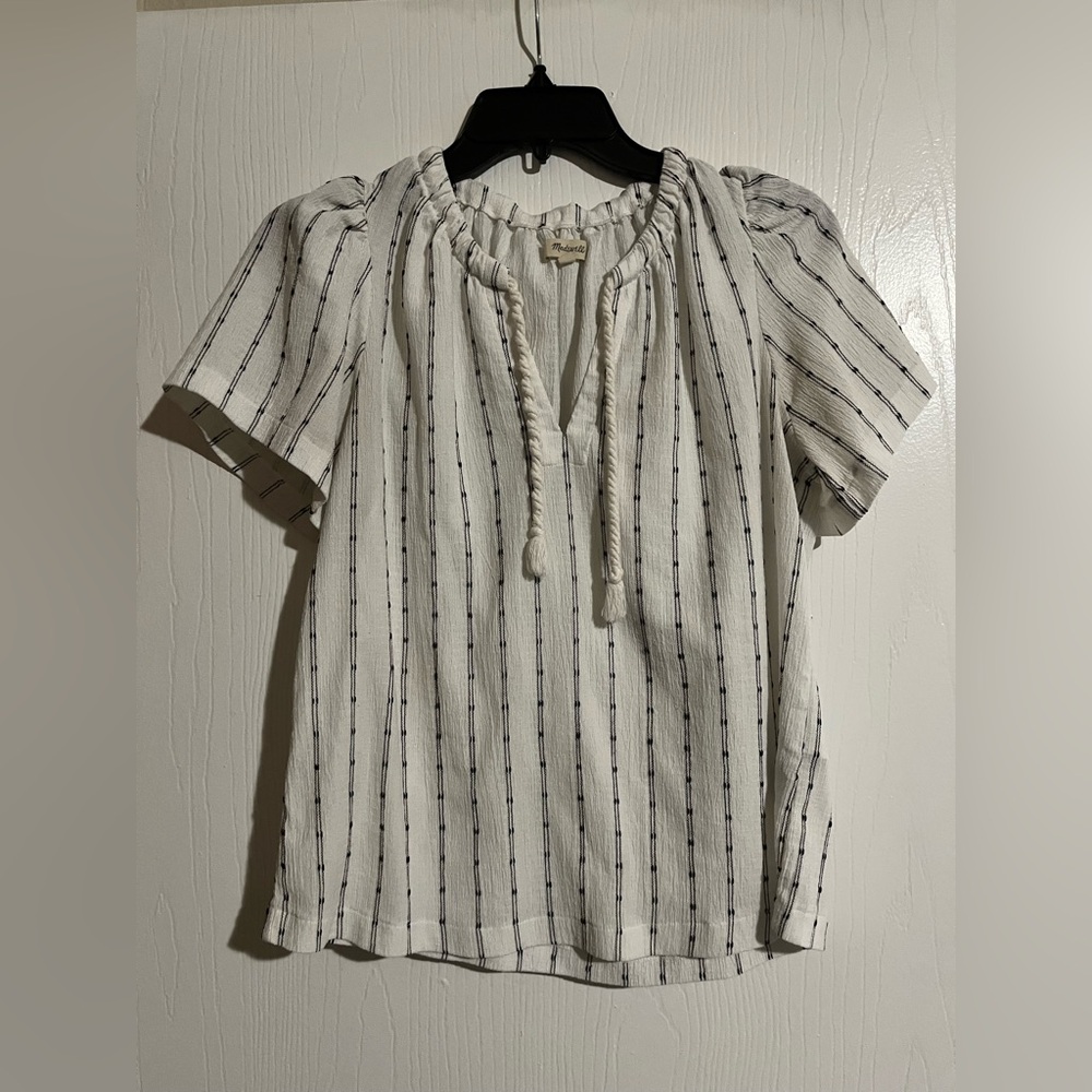 Madewell White and Black Striped Blouse